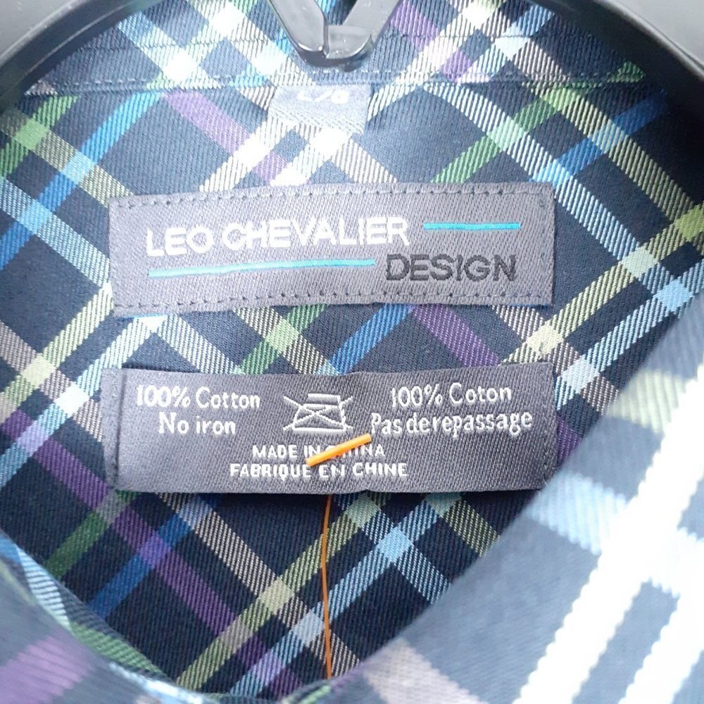 Leo Chevalier Mens Dress Shirt L Blue Plaid 988 - Picture 3 of 4